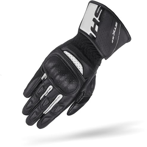 SHIMA STX Motorrad Handschuhe Herren Leder Lange Sommer Motorradhandschuhe Schutz Touchscreen Touren Lederhandschuhe Motorcycle Belüftet Verstärkt Scheibenwischer (Männer, Weiß, M)