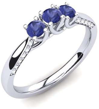 Sterling Silber 925 Tansanit Runder 3,00mm Mini Ring mit drei Steinen und rhodiniert | Wunderschöner immergrüner Designring für alltägliche Accessoires. (65)