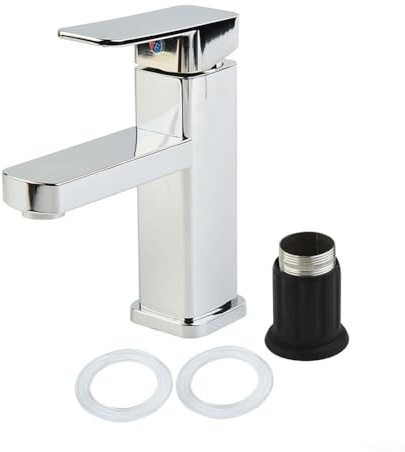 ReachMall Mono Waschtischarmatur, Eckig Bad Waschbecken Wasserhahn Einhebelmischer, Silber, Keramikventil, Deckmontage, Einloch, Badezimmer