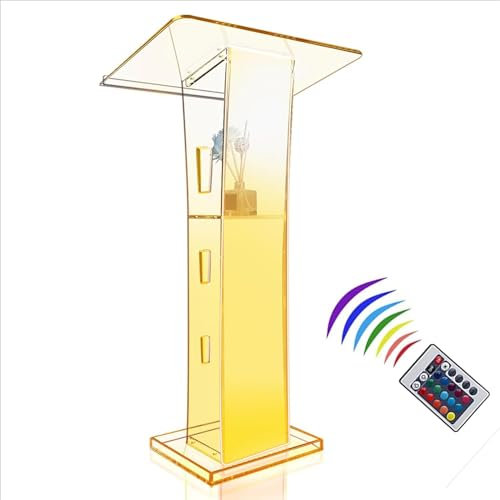 Acryl Podium Stand Transparent Kanzeln mit großen Leseplattform, klare Präsentation Podien for Kirchen Klassenzimmer Konferenz (7 Farben einstellbar & Fernbedienung)