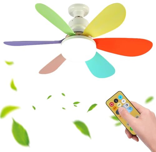 Bambini Lampadario Con Ventilatore Da Soffitto Dimmerabile Acrilico Ventola Soffitto Con Luce Per Camera Da Letto Lame Colorate 3 Velocità Tri-Colour Staccabili Ventilatori Con Plafoniere Timer