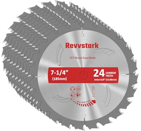 10 Pack Circular Saw Blade 7-1/4 24T with 5/8 Arbor, Carbide Tipped Teeth, TCT Saw Blades for Cutting Various Wood, Plastic and Composite Materials, Fit Dewalt Craftsman Ryobi Milwaukee
