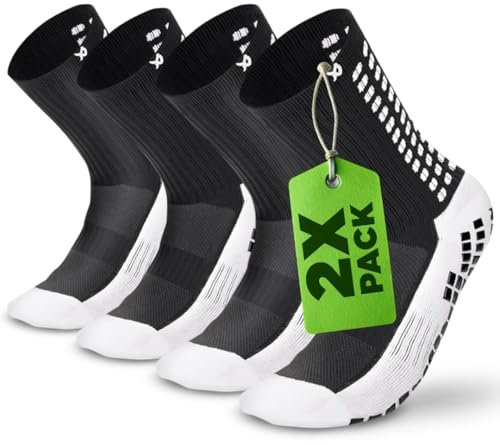 LUX SPORTS Dual Grip Socks - Pack of 2, Black - Anti-Slip Football Grip Sock - Toe & Heel Cushioning & Anti Blister Protection