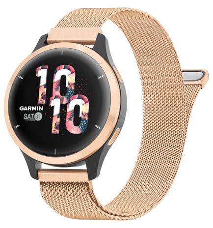 Vancle 18mm Armband für Garmin Venu 2S/Venu 3S/Vivoactive 4S/Vivomove 3S/Forerunner 255s/255s Music/265s Damen Herren,Metall Mesh Edelstahl Ersatzarmband 18mm Uhrenarmband(Roségold)