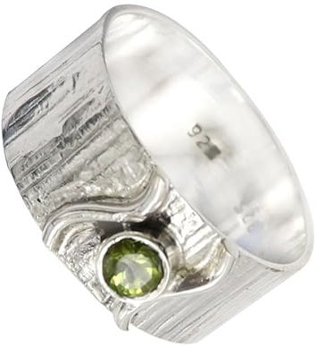 JEWELSTREZORO Peridot Edelstein Band Ring 925 Sterling Silber Ring Männer & Frauen Band Ring Alle Größen Band Ring Handgefertigt TSR114B_62 (19.7)