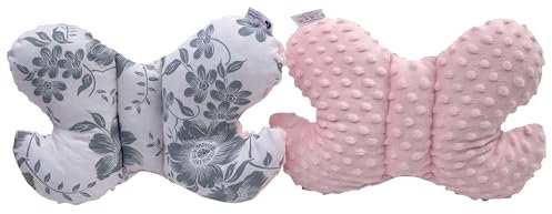 Medi Partners KOPFKISSEN Kinder Nacken Nackenstütze 100% Baumwolle/Minky Baby Nackenhörnchen für Auto Kinderwagen autofahrt Reisen Schlaf Hals Kissen Schlummerrolle (Berry mit rosa Minky)