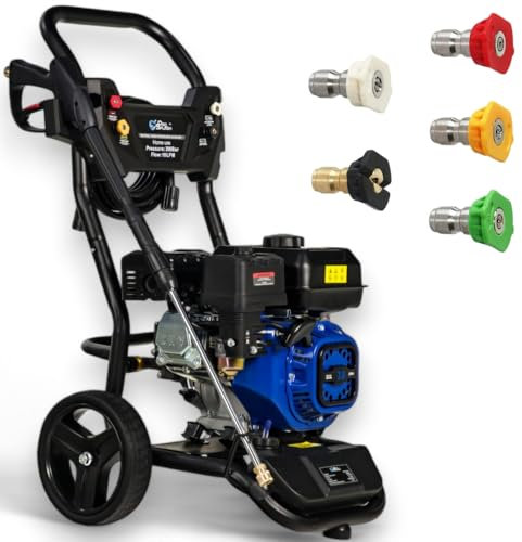 Pro Splash PS-205-PL Petrol Pressure Washer 2900psi / 200 Bar, OHV Engine, Jet Wash with 5 Quick Release Nozzles, High Pressure Washer, Detergent Tank, 7hp
