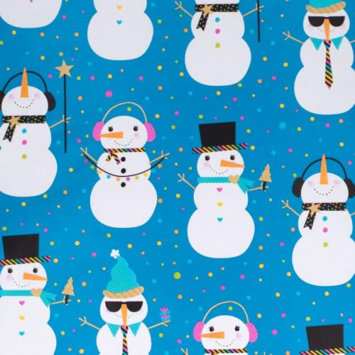 Star Weihnachtsgeschenkpapier 70cm x 2m Rolle Coole Schneemänner - Geschenkpapier mit Motiv für Weihnachten - Geschenkpapierrolle mit Weihnachtsmotiv - Weihnachtspapier für Jungen Teenager Blau