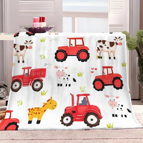 Kuscheldecke Flanell Decke 150x200 cm Cartoon-Ländliche Tiere Traktor Fleecedecke Flauschig Weich Warme Tagesdecke, 3D Wohndecke Sofadecke Couchdecke für Teens Erwachsene