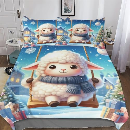 AAPZY süßes Schaf Muster Deckenbezug Bettwäsche Set 2 teilig Für Jungen Mädchen Atmungsaktiv Microfaser Angenehme Bettbezüge - Bettbezug + Kissenbezug Single (135x200cm)