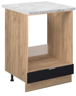 Vicco Herdumbauschrank Fame-Line, Herdschrank, Schwarz gestreift, 60 cm, AP Marmor