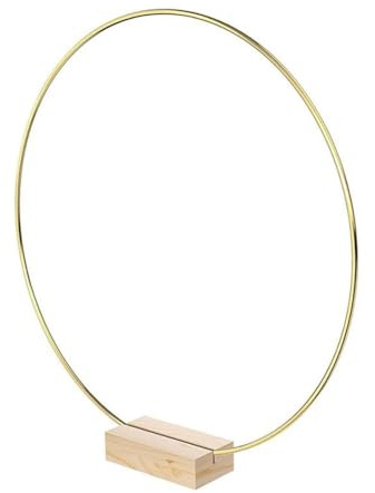 1 Stück 25CM Metallringe zum Basteln,Runden Dekoring mit Holzständern,Drahtring zum Hinstellen,Traumfänger Ring,für Wickeltechnik,DIY Floral Hoop Wandbehang Hochzeitskranz Tischdekoration,Holz Gold