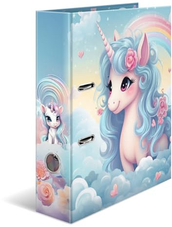 HERMA Ordner A4 Happy Einhorn Set, 5 Stück, 7 cm breit, Ringordner mit Kindergarten Motiv, bunter Aktenordner mit Innendruck für Jungen, Mädchen und Kinder