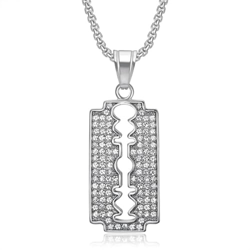 Faszinierend Halskette Ketten Schmuck Herren Frauen Anhänger Necklace Hip Hop Diamant Besetzte Halskette Mit Rasierklingenanhänger