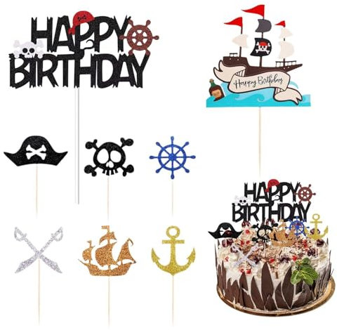 CHROMACRAFT 8 Stück Piraten-Themen-Geburtstags-Plug-Ins, Kreative Kuchen-Plug-Ins, Kuchendekorationen, Kinder-Kuchen-Plug-Ins