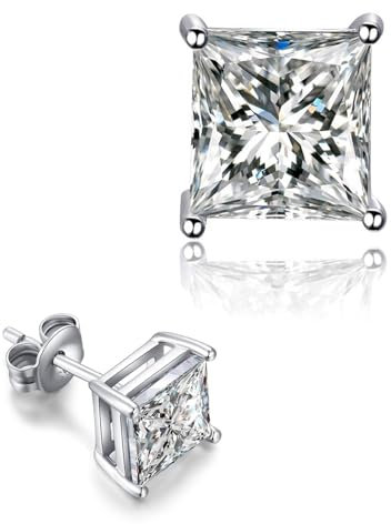 KGDUYC Quadratische Herrenohrringe aus Silber mit 6mm Cubic Zirkonia Square Solitaire, Herren Silber Ohrringe, Herrenschmuck Geschenke