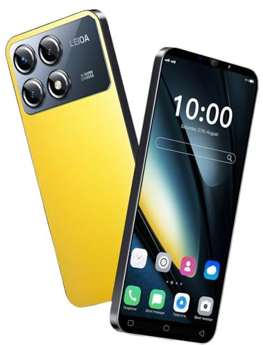 QrZrQ Smartphones Bon marché, 5,0 Pouces, Double Carte Double Caméra, ROM 16GB 【Extensible à 128GB】, Support GPS/WiFi/Bluetooth/FM, Téléphone déverrouillé par Le visag (X6Pro-Jaune)