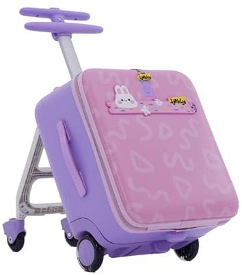 Jovikids Kinderkoffer zum Draufsitzen, 3 in 1 32L Trolley Kinder mit Teleskopstange und 4 Rollen, Reisekoffer Kinder, Faltbar und abnehmbar, mehrere Fächer (Rosa)