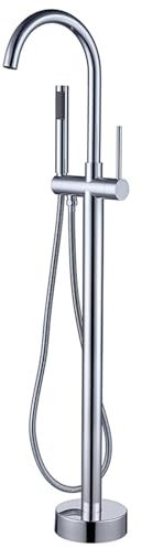 PUFAHAU Freistehender Badewannenhahn aus Messing, Einhebelmischer für heiße und kalte Badewanne, Mischbatterie mit Duschset, schwenkbarem Auslauf, Chrom(Chrome-A)