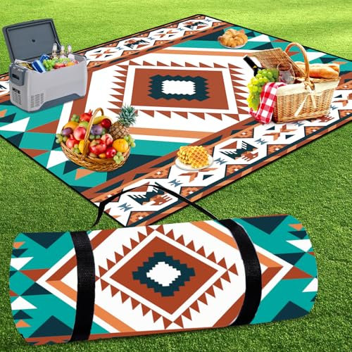 SaiXuan Coperta Pic Nic Impermeabile 200x200cm - Grande Telo Picnic da Esterno Pieghevole con Base Isolante in Alluminio, Coperta da Campeggio e Spiaggia per Prato, Giardino, Famiglia, Viaggio