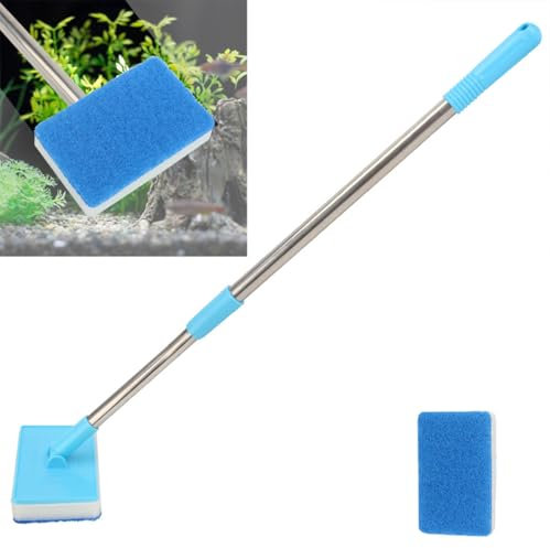 Long Handle Fish Tank Sponge Brush Extendable Aquarium Fish Tank Cleaning Set for Glass, Aquarium Rectangle Cleaner with 1 Sponge Pad
