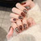 24 Pcs Cats Eye False Nails Leopards Print Artificial Nails Short Full Covers Stick On Nails Glittering Press On Nails