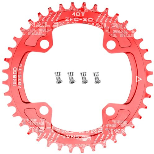 CYSKY Plato de Bicicleta 104 BCD 40 42 44 46 48 50 52 Dientes Narrow Wide Monoplato con Pernos de piñón para Bicicleta de Montaña, Bicicleta de Carretera, Ebike (Rojo, 40 Dientes)