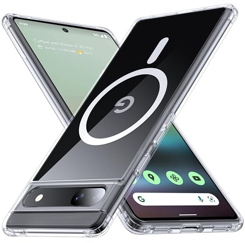 FNDMIL [NO.1 Magnetisch für Google Pixel 6a Hülle mit MagSafe | [Transparent Anti-Gelb][Militär Stoßfest] [Durchsichtig Hardcase] mit Weich Silikon Bumper für Pixel 6a Case Dünn, Klar