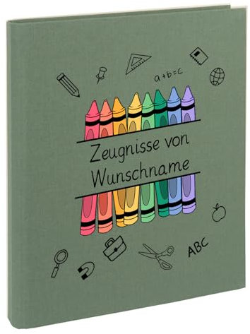Personalisierte Zeugnismappe Ordner A4 für Zeugnisse – mit Wunschname & Schul-Motiv – Geschenk zur Einschulung, Schulabschluss oder erstem Zeugnis