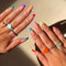 Colorful French Tip False Nails Almond - 24PCS Summer Press on Nails - Glossy Medium Oval Fake Nails wiith glue - Full Cover Stick On nails Rainbow Edge French Tip for Women