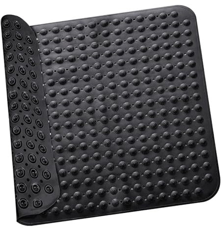 Tappetino Doccia, 48 x 48 cm Quadrato Tappetino Antiscivolo,Tappeto Doccia Quadrato con Ventose e Fori di Drenaggio, Tappetino da Bagno Antiscivolo, per Doccia, Sauna o Vasca da Bagno(Nero)