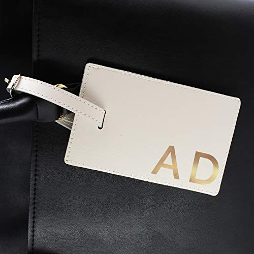 Custom Personalised Gold Initials Cream Luggage Tag - Holiday, Travel, Suitcase, Baggage, Vacation