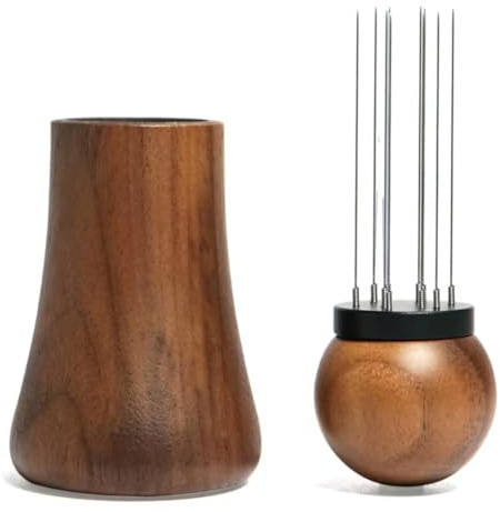 Tuesoa Espresso Coffee Stirrer Needles 0.4mm Espresso Distribution Tools Natural Wood Handle and Stand A
