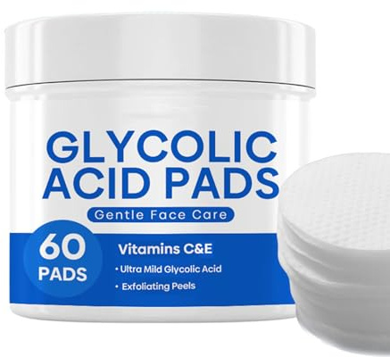 Glycolic Acid Pads 60 Stück, Glykolsäure Peeling Pads für Gesicht, Gesichts Toner Pad, AHA Gesichtspeeling für Tiefenreinigung, Porenverfeinerung, Strahlende Haut und Hauterneuerung