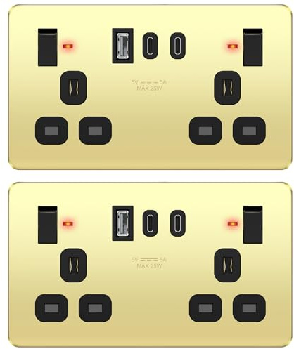 LIDER 2-Gang Switched Socket, 25W Combined Output, Stainless Steel