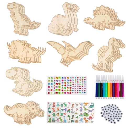 Sugfews 32Pcs Dinosaurier Holz Bastelsets, Kreative Kinderspielzeug Bemalen, Geburtstag Handgemachte Deko, 3D Dino Puzzle aus Holz, DIY Dino Bastelset für Mädchen Jungen