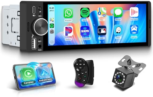 Rimoody Autoradio 1 Din con Wireless Carplay Android Auto iOS/Android Mirror Link, 6.28 Pollici Touchscreen Autoradio con Bluetooth 5.2 FM Radio USB/AUX/EQ Comandi al Volante Telecamera Posteriore