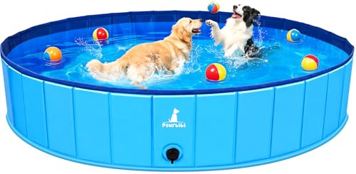 Pourbibi Hundepool für Große Hunde, Faltbare Schwimmbecken Planschbecken Dog Pool, Tragbar PVC Hundebadewanne Hundeschwimmbad für Große Kleine Hunde, 160 x 30 cm