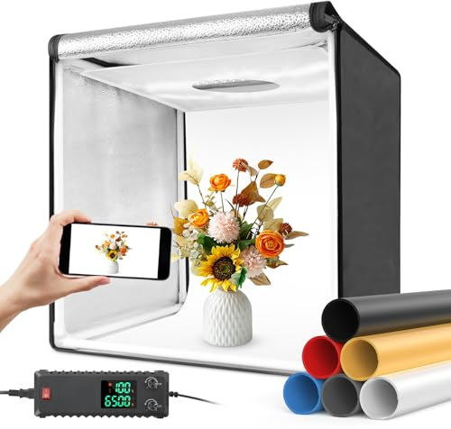 Fotobox Set Fotostudio 60x60 cm für Produktfotografie, Bi-Color LED-Lichtzelt mit dimmbaren LEDs & CRI>98, 6 Hintergründe - für Schmuck/Kunsthandwerk/Kleinobjekte