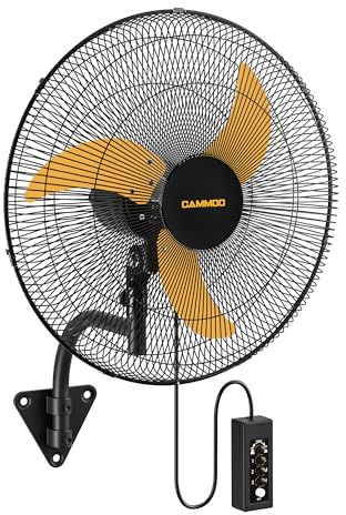 CAMMOO 51cm Wall Mount Fan Oscillating, Extended 1m Wired Remote and 2m Power Cord, 3-Speed Industrial Wall Mounted Fan for Commercial, Greenhouse, Garage, Workshop, Horse Barn, Gym, 1 Pack