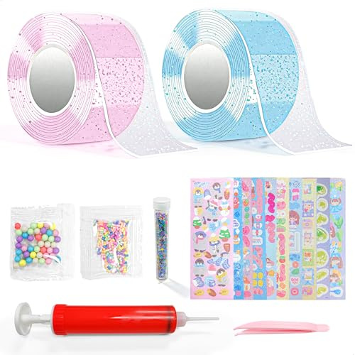 Nano Tape Bubbles Set Leuchtet, DIY Elastische Nanotape Bubble Kit, Nanoband Multipurpose mit Pailletten Aufkleber DIY Craft Kit, Nano Tape Set Geeignet Stressabbau und Spaß