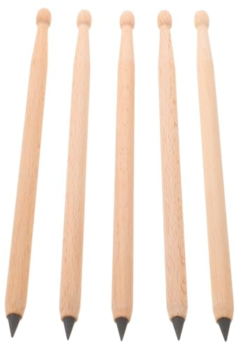 PLAFOPE Lot de 5 Crayons à Mine Hb en Bois Gomme, Forme Baguettes de Batterie Originales, Présent pour Adolescent Batteur, Fourniture Scolaire et Bureau pour Dessin et Écriture