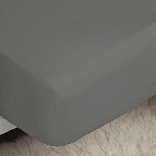 Belledorm Easycare Polycotton Percale 200 Thread Count 11 Inch Deep Fitted Sheet, Grey, King