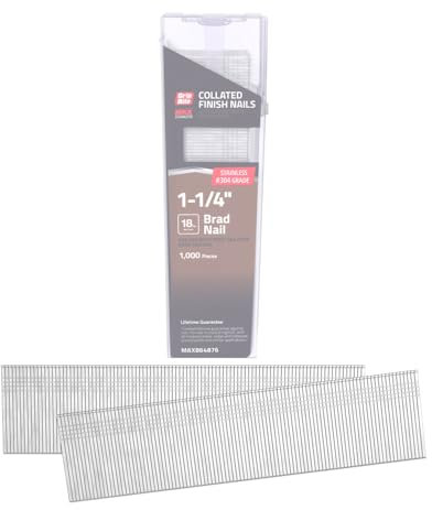 Grip Rite Prime Guard MAXB64876 18-Gauge 304-Stainless Steel Brad Nails in Belt-Clip Box (Pack of 1000), 1-1/4