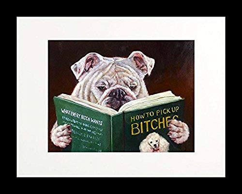 Buyartforless Framed Casonava - Dog Reading How to Pickup Bitches by Lucia Heffernan 14x11 Bulldog Pug Art Print Poster Humor