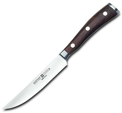 Wüsthof Steakmesser, Ikon (4988), 12 cm Klinge, geschmiedeter Doppelkropf, Edelstahl, Grenadill-Holzgriff, extrem scharfes Fleischmesser