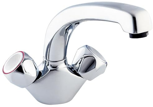 Deva DCM104 Mono Kitchen Sink Mixer Tap with Chrome Finish Swivel Spout-Deck Mount Flow Round Hot & Cold Silver Handles-for Dual and Single Basin-12 Year Warranty