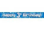 9ft Blue & Silver Stars Holographic Happy 3rd Birthday Banner (2.7m length)