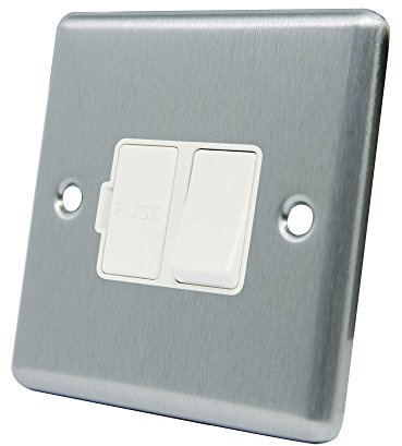 AET CSCSFSWH 13 A Satin Finish Chrome Classical Switched Fused Spur Connection Unit White Insert Plastic Rocker Switch