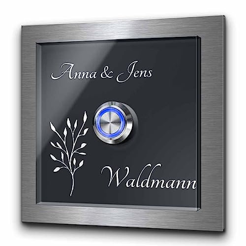 Edle Türklingel mit Hochglanzoptik - Klingel Modell Waldmann 10x10 cm | Personalisierte Gravur mit Wunschtext und Motiv - Wahlweise in Schwarz oder Anthrazit